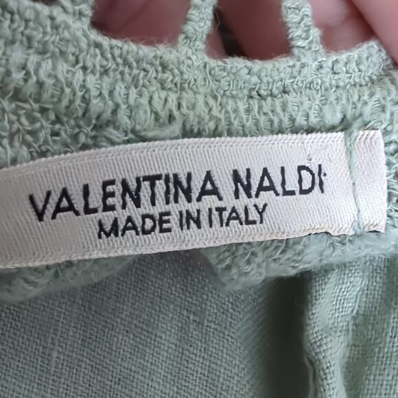 Valentina Naldi Made in Italy Top Womens Crepe Crochet Mint Sage Green Open OS - Picture 3 of 4